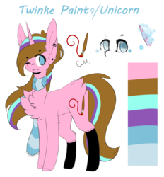 Size: 862x927 | Tagged: safe, artist:twinkepaint, oc, oc only, oc:twinke paint, pony, unicorn, chest fluff, clothes, female, mare, reference sheet, scarf, simple background, solo, transparent background