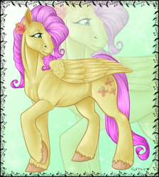 Size: 1024x1141 | Tagged: safe, artist:the-coffee-cobra, fluttershy, pony, g4, female, flower, flower in hair, full body, raised hoof, realistic, solo, zoom layer