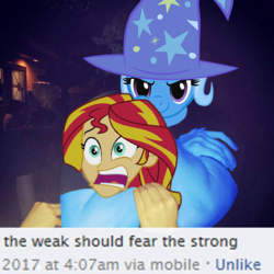Size: 607x608 | Tagged: safe, artist:anonymous, edit, sunset shimmer, trixie, equestria girls, g4, sam hyde, the weak should fear the strong