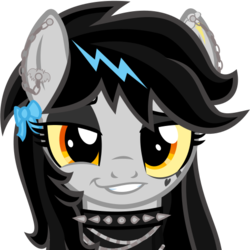 Size: 512x512 | Tagged: safe, artist:the smiling pony, oc, oc only, oc:lightning dee, pegasus, pony, derpibooru, g4, .svg available, black hair, bow, chains, choker, derpibooru badge, ear piercing, earring, hair bow, jewelry, meta, piercing, simple background, smiling, smirk, solo, spiked choker, svg, transparent background, vector
