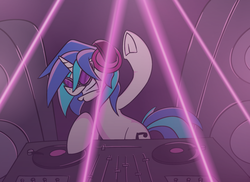 Size: 2264x1648 | Tagged: safe, artist:cowsrtasty, dj pon-3, vinyl scratch, pony, g4, female, glasses, headphones, laser, rave, solo, turntable