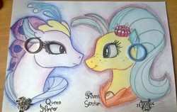 Size: 2298x1456 | Tagged: safe, artist:magicalnightstars, princess skystar, queen novo, seapony (g4), g4, my little pony: the movie, female, happy, mother and daughter, smiling, species swap, traditional art