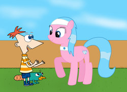 Size: 1053x758 | Tagged: safe, artist:04startycornonline88, aloe, platypus, pony, g4, crossover, perry the platypus, phineas and ferb, phineas flynn