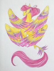 Size: 1024x1360 | Tagged: safe, artist:oneiria-fylakas, oc, oc only, oc:lyka, original species, pony, seraph, colored wings, female, mare, multicolored wings, multiple wings, solo, traditional art