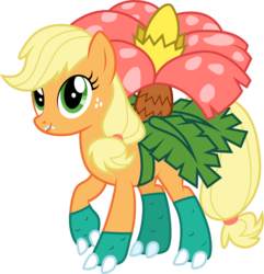 Size: 1001x1037 | Tagged: safe, artist:cloudy glow, applejack, pony, venusaur, g4, clothes, cosplay, costume, crossover, female, freckles, nintendo, pokémon, simple background, solo, transparent background