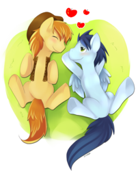 Size: 685x848 | Tagged: safe, artist:ende26, braeburn, soarin', earth pony, pegasus, pony, g4, apple, featureless crotch, food, gay, male, ship:soarburn, shipping, simple background, transparent background