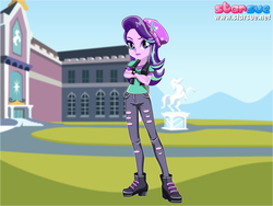 Size: 800x600 | Tagged: safe, artist:user15432, starlight glimmer, human, equestria girls, equestria girls specials, g4, mirror magic, boots, canterlot high, clothes, crossed arms, dressup, female, hat, pants, shirt, shoes, solo, starsue