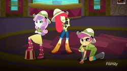 Size: 1920x1080 | Tagged: safe, screencap, apple bloom, scootaloo, sweetie belle, equestria girls, g4, my little pony equestria girls: summertime shorts, the canterlot movie club, boots, cinema, clothes, cutie mark crusaders, jeans, pants, shoes, skirt
