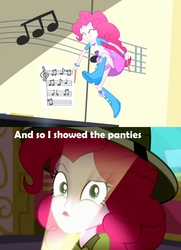 Size: 856x1183 | Tagged: safe, edit, edited screencap, screencap, pinkie pie, equestria girls, g4, my little pony equestria girls: summertime shorts, the art of friendship, the canterlot movie club, actually legit eqg panty shot, classroom, clothes, funny, hat, jumping, lamp, panties, panty shot, parody, pink underwear, skirt, skirt lift, underwear, upskirt, you know for kids
