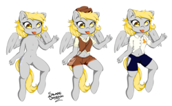 Size: 4480x2765 | Tagged: safe, artist:salamishowdown, derpy hooves, anthro, g4, chibi, clothes, female, mailmare, simple background, solo, transparent background