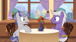 Size: 1366x768 | Tagged: safe, screencap, silver script, star bright, pegasus, pony, unicorn, g4, triple threat, background pony, chair, desk, flower, looking at each other, male, stallion