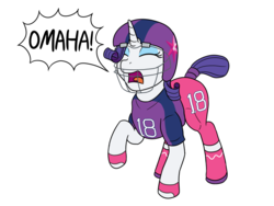 Size: 1000x750 | Tagged: safe, artist:mkogwheel, rarity, pony, unicorn, g4, american football, eyes closed, female, helmet, mare, omaha, peyton manning, simple background, solo, white background