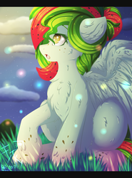 Size: 2000x2700 | Tagged: safe, artist:fkk, oc, oc only, oc:watermelana, pegasus, pony, commission, female, high res, mare, night, solo