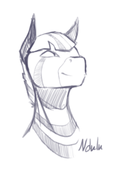 Size: 1144x1616 | Tagged: safe, artist:theonlywolf100, oc, oc only, zebra, bust, grayscale, honing equestria, monochrome, original character do not steal, sketch, smiling, solo, stripes