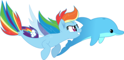Size: 8453x4096 | Tagged: safe, artist:tralomine, rainbow dash, dolphin, seapony (g4), g4, my little pony: the movie, absurd resolution, seaponified, seapony rainbow dash, simple background, species swap, transparent background, vector