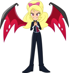 Size: 4082x4347 | Tagged: safe, artist:tralomine, oc, oc only, oc:princess dark matter, equestria girls, g4, absurd resolution, clothes, demon wings, equestria girls-ified, female, inkscape, pants, red eyes, request, simple background, solo, transparent background, vector