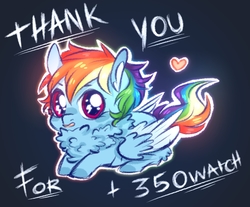 Size: 1456x1206 | Tagged: safe, artist:yumeyuuheii, rainbow dash, pony, g4, chest fluff, chibi, colored wings, cute, dashabetes, female, milestone, multicolored wings, prone, solo