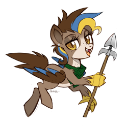 Size: 2442x2455 | Tagged: safe, artist:wicklesmack, oc, oc only, oc:gertrude, hippogriff, female, high res, simple background, solo, spear, weapon, white background