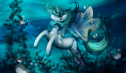 Size: 4094x2397 | Tagged: safe, artist:lunastyczna, oc, oc only, pony, bubble, pretty, solo, swimming, underwater