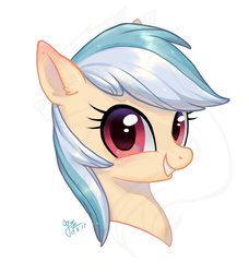 Size: 1024x1121 | Tagged: safe, artist:ogre, oc, oc only, pony, bust, looking at you, portrait, simple background, smiling, solo, white background