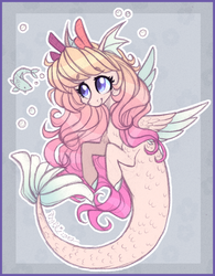 Size: 700x899 | Tagged: safe, artist:tay-niko-yanuciq, oc, oc only, merpony, pony, bubble, commission, female, fish tail, flowing mane, mare, smiling, solo, tail, underwater, water, wings