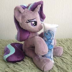 Size: 960x960 | Tagged: safe, artist:burgunzik, starlight glimmer, trixie, pony, g4, body pillow, irl, photo, plushie, sitting, solo focus