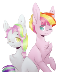 Size: 696x858 | Tagged: safe, artist:twinkepaint, coconut cream, toola roola, pony, fame and misfortune, g4, chest fluff, female, filly, one eye closed, simple background, transparent background, wink