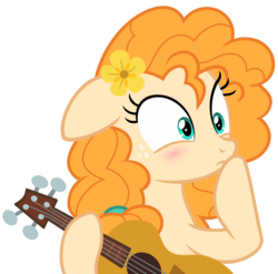 Size: 5052x5000 | Tagged: safe, artist:sollace, pear butter, earth pony, pony, g4, the perfect pear, .svg available, absurd resolution, blushing, cute, female, guitar, show accurate, simple background, solo, transparent background, vector