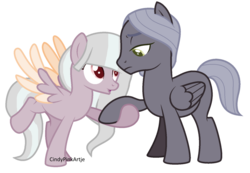 Size: 1024x709 | Tagged: safe, artist:cindystarlight, oc, oc only, pegasus, pony, colored pupils, colored wings, female, holding hooves, male, mare, multicolored wings, raised leg, simple background, stallion, transparent background