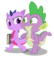 Size: 4472x4928 | Tagged: safe, artist:queencold, spike, twilight sparkle, dragon, g4, absurd resolution, baby dragon, book, brother and sister, commission, dragoness, dragonified, duo, female, male, raised eyebrow, scroll, siblings, simple background, species swap, transparent background, twilidragon, vector, walking, what if