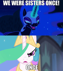 Size: 1280x1440 | Tagged: safe, nightmare moon, princess celestia, pony, g4, princess twilight sparkle (episode), the cutie re-mark, comparison, megatron, meme, movie quote, optimus prime, quote, shut up hannibal, transformers, transformers: the last knight