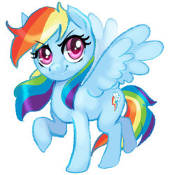 Size: 400x400 | Tagged: safe, artist:chillilemonade, rainbow dash, pegasus, pony, g4, cute, dashabetes, female, looking at you, mare, multicolored hair, raised hoof, simple background, smiling, solo, white background