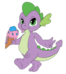 Size: 914x1016 | Tagged: safe, artist:diamondsparkle7, spike, dragon, g4, baby, baby dragon, cute, food, gem, ice cream, ice cream cone, male, signature, simple background, solo, spikabetes, tongue out, walking, watermark, white background