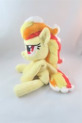 Size: 1024x1536 | Tagged: safe, artist:kazzysart, oc, oc only, oc:prism fire, fire pony, pegasus, pony, beanie (plushie), female, irl, mane of fire, mare, photo, plushie, solo