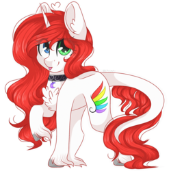 Size: 2048x2048 | Tagged: safe, artist:cinnamontee, oc, oc only, oc:midnight feather, classical unicorn, pony, unicorn, chest fluff, female, gift art, heterochromia, high res, horn, leonine tail, looking at you, mare, raised hoof, simple background, smiling, solo, tongue out, transparent background, unshorn fetlocks