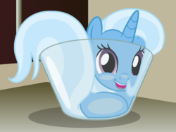 Size: 3028x2270 | Tagged: safe, artist:badumsquish, derpibooru exclusive, trixie, pony, unicorn, g4, behaving like a cat, bowl, counter, cramped, cup, cup of pony, cupboard, cute, diatrixes, female, flexible, happy, high res, if i fits i sits, liquid, looking at you, ponies are liquid, ponified animal photo, show accurate, showing off, smiling, solo, squished, that's trixie