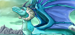 Size: 1024x480 | Tagged: safe, artist:ognevitsa, princess ember, dragon, g4, female, mountain, solo, spread wings, wings