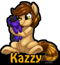 Size: 2151x2328 | Tagged: safe, artist:sciggles, oc, oc only, oc:crystalline wind, oc:kazzy, earth pony, pony, badge, crystazzy, female, high res, hug, mare, one eye closed, plushie, simple background, solo, transparent background