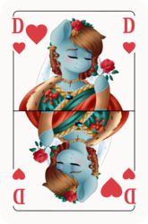 Size: 2314x3500 | Tagged: safe, artist:spirit-dude, oc, oc only, pony, clothes, eyes closed, female, flower, flower in hair, high res, mare, queen of hearts, rose