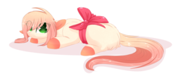 Size: 1024x443 | Tagged: safe, artist:php146, oc, oc only, oc:akarui sakura, earth pony, pony, bow, cute, female, green eyes, looking at you, mare, prone, simple background, solo, transparent background