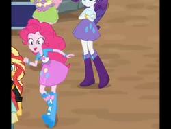 Size: 2048x1536 | Tagged: safe, screencap, fluttershy, pinkie pie, rarity, spike, spike the regular dog, sunset shimmer, dog, equestria girls, equestria girls specials, g4, movie magic, boots, clothes, crossed arms, open mouth, shoes, skirt