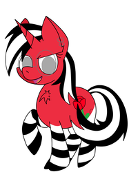 Size: 746x1000 | Tagged: safe, artist:luriel maelstrom, oc, oc only, oc:rosalia, pony, chest fluff, clothes, cute, glasses, piercing, pose, red and black oc, simple background, socks, white background