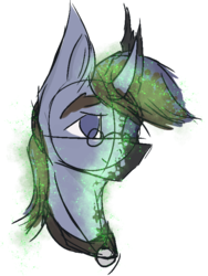 Size: 532x708 | Tagged: safe, artist:al1-ce, derpibooru exclusive, oc, oc only, oc:albert de templar, changeling, pony, bust, changeling oc, collar, disguise, disguising, glasses, magic, simple background, solo, transformation, transparent background