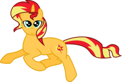 Size: 2000x1333 | Tagged: safe, artist:burdo49, sunset shimmer, pony, unicorn, g4, female, looking at you, lying down, mare, simple background, smiling, solo, transparent background, vector