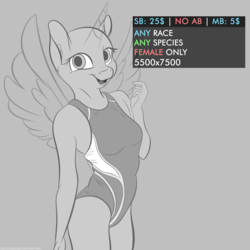 Size: 3000x3000 | Tagged: safe, artist:lilystilson, oc, oc only, anthro, clothes, commission, high res, info, looking at you, one-piece swimsuit, open-back swimsuit, solo, standing, swimsuit, your character here