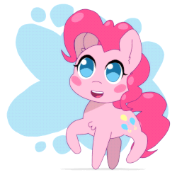 Size: 750x750 | Tagged: safe, artist:omegaozone, pinkie pie, earth pony, pony, g4, animated, blinking, blush sticker, blushing, chest fluff, cute, dancing, diapinkes, female, frame by frame, gif, mare, perfect loop, simple background, smiling, solo, weapons-grade cute