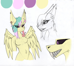 Size: 3715x3278 | Tagged: safe, artist:php123, oc, oc only, hippogriff, anthro, breasts, female, griffling oc, high res, piercing, tongue out, wings