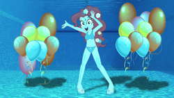 Size: 800x452 | Tagged: safe, artist:sb1991, part of a set, pinkie pie, equestria girls, g4, balloon, belly button, bikini, clothes, part of a series, pool party, request, requested art, story included, swimming pool, swimsuit, underwater, underwater eqg series