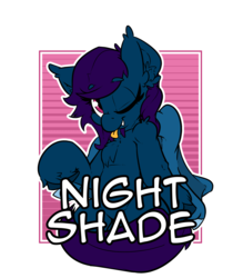 Size: 2100x2400 | Tagged: safe, artist:bbsartboutique, oc, oc only, oc:nightshade, bat pony, pony, badge, con badge, high res, one eye closed, wink