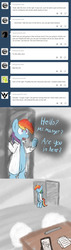 Size: 1024x3587 | Tagged: safe, artist:mikeythefox, rainbow dash, pegasus, pony, ask factory scootaloo, ask rainbow factory dash, fanfic:rainbow factory, g4, clothes, comic, desk, lab coat, paper, photo, rainbow factory dash